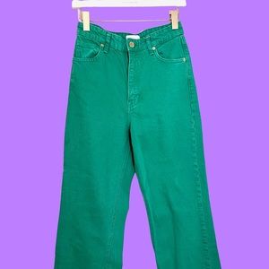 Zara Green High Waisted Wide Leg Jeans